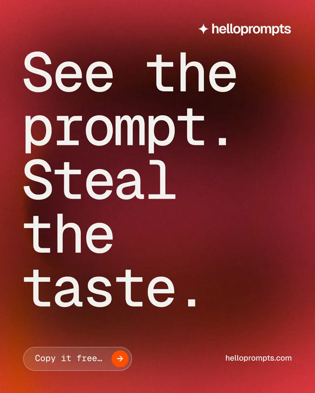 Instagram portrait post for HelloPrompts: "See the prompt. Steal the taste." Agentic glass style, poster layout, dark palette in red, grey.