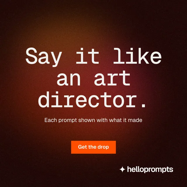 Instagram post for HelloPrompts: "Say it like an art director." Swiss style, centred layout, dark palette in black, red.