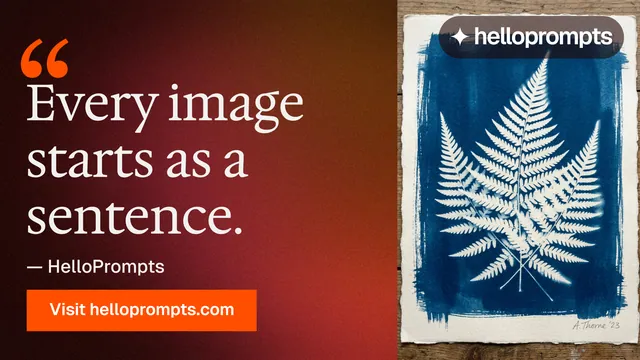 Landscape graphic for HelloPrompts: "See the prompt. Steal the taste." Swiss style, quote layout, dark palette in red, grey.