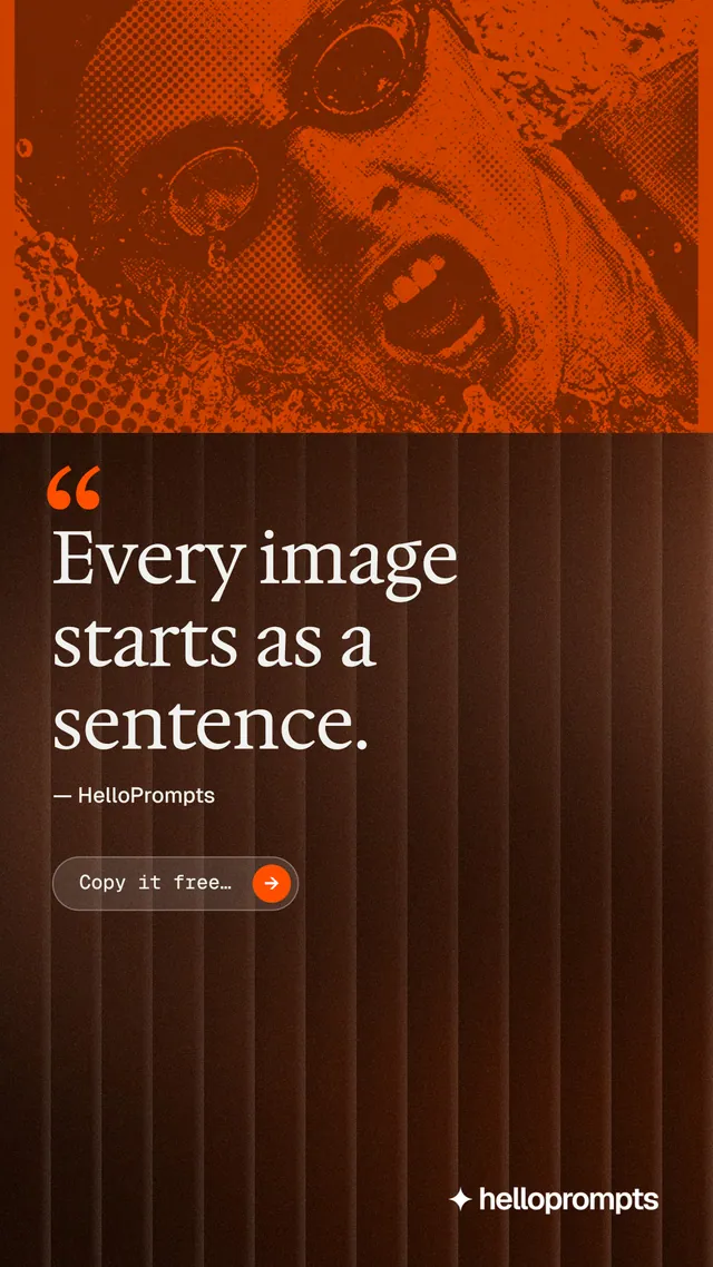 Instagram story for HelloPrompts: "Copy it free." Agentic glass style, quote layout, dark palette in orange, black.