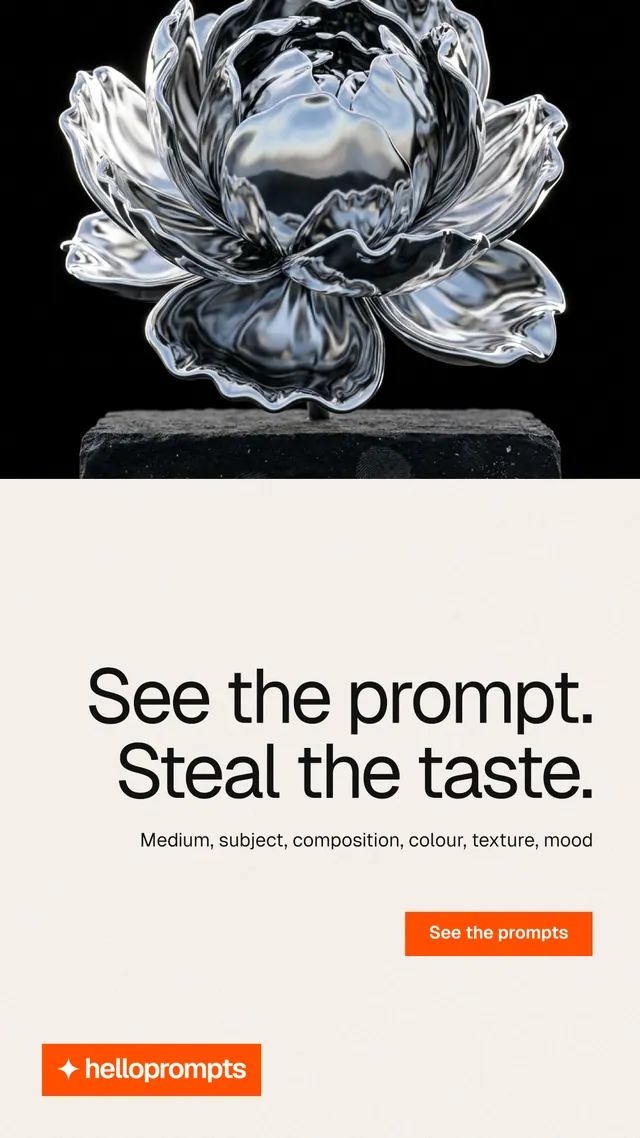 Instagram story for HelloPrompts: "See the prompt. Steal the taste." Swiss style, right layout, light palette in white, black, grey.