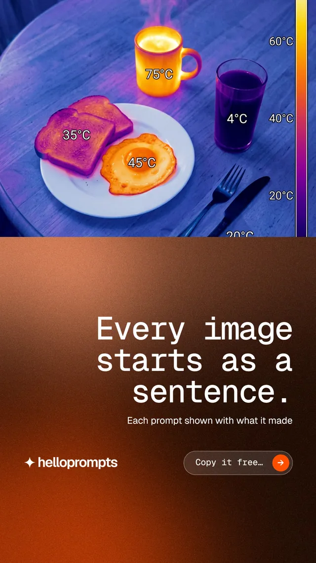 Instagram story for HelloPrompts: "Every image starts as a sentence." Agentic glass style, right layout, dark palette in red, blue, pink.