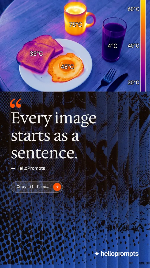 Instagram story for HelloPrompts: "Taste, written down." Agentic glass style, quote layout, dark palette in blue, grey.