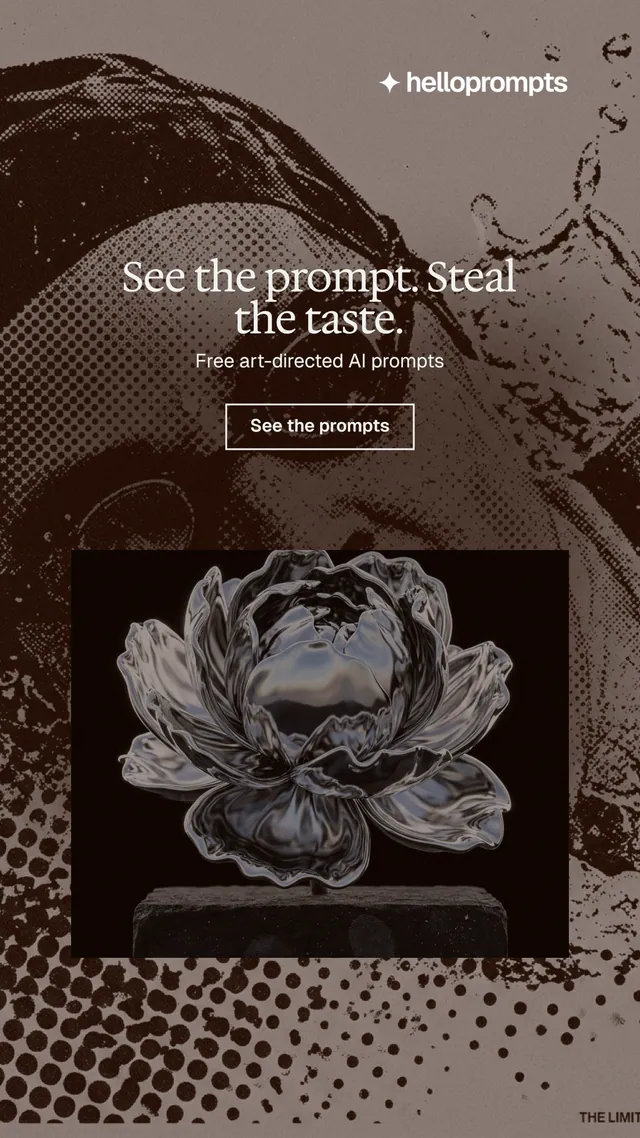 Instagram story for HelloPrompts: "See the prompt. Steal the taste." Editorial style, centred layout, dark palette in orange, black, grey.