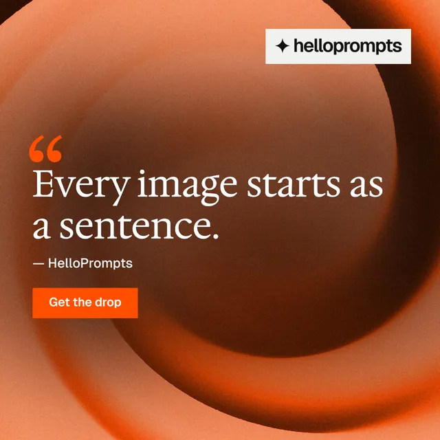 Instagram post for HelloPrompts: "Copy it free." Swiss style, quote layout, dark palette in orange, brown.
