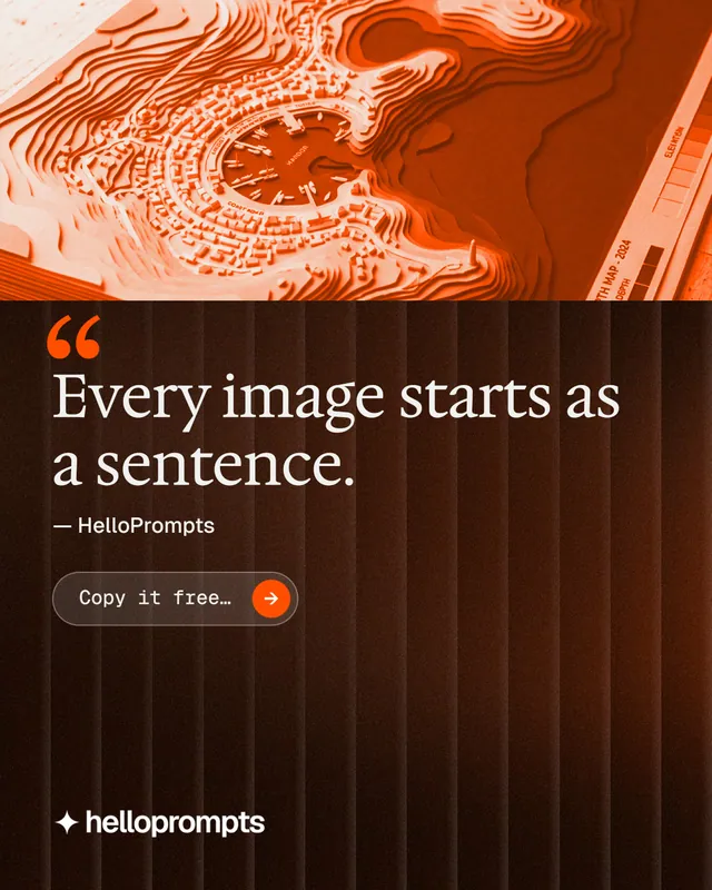 Instagram portrait post for HelloPrompts: "Prompts that show their work." Agentic glass style, quote layout, dark palette in orange, black, brown.