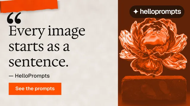 Landscape graphic for HelloPrompts: "The art of speaking to machines." Retro print style, quote layout, light palette in orange, brown.