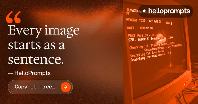 Social ad for HelloPrompts: "See the prompt. Steal the taste." Agentic glass style, quote layout, dark palette in orange, brown.