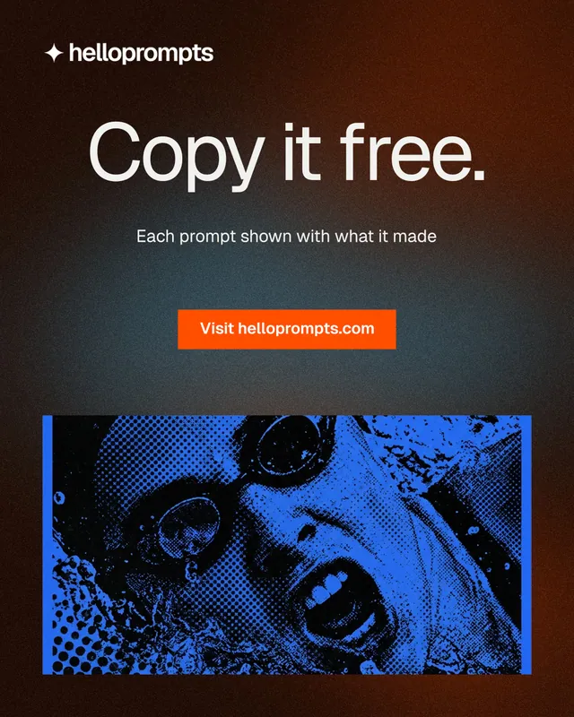 Instagram portrait post for HelloPrompts: "Copy it free." Swiss style, centred layout, dark palette in blue, black, orange.