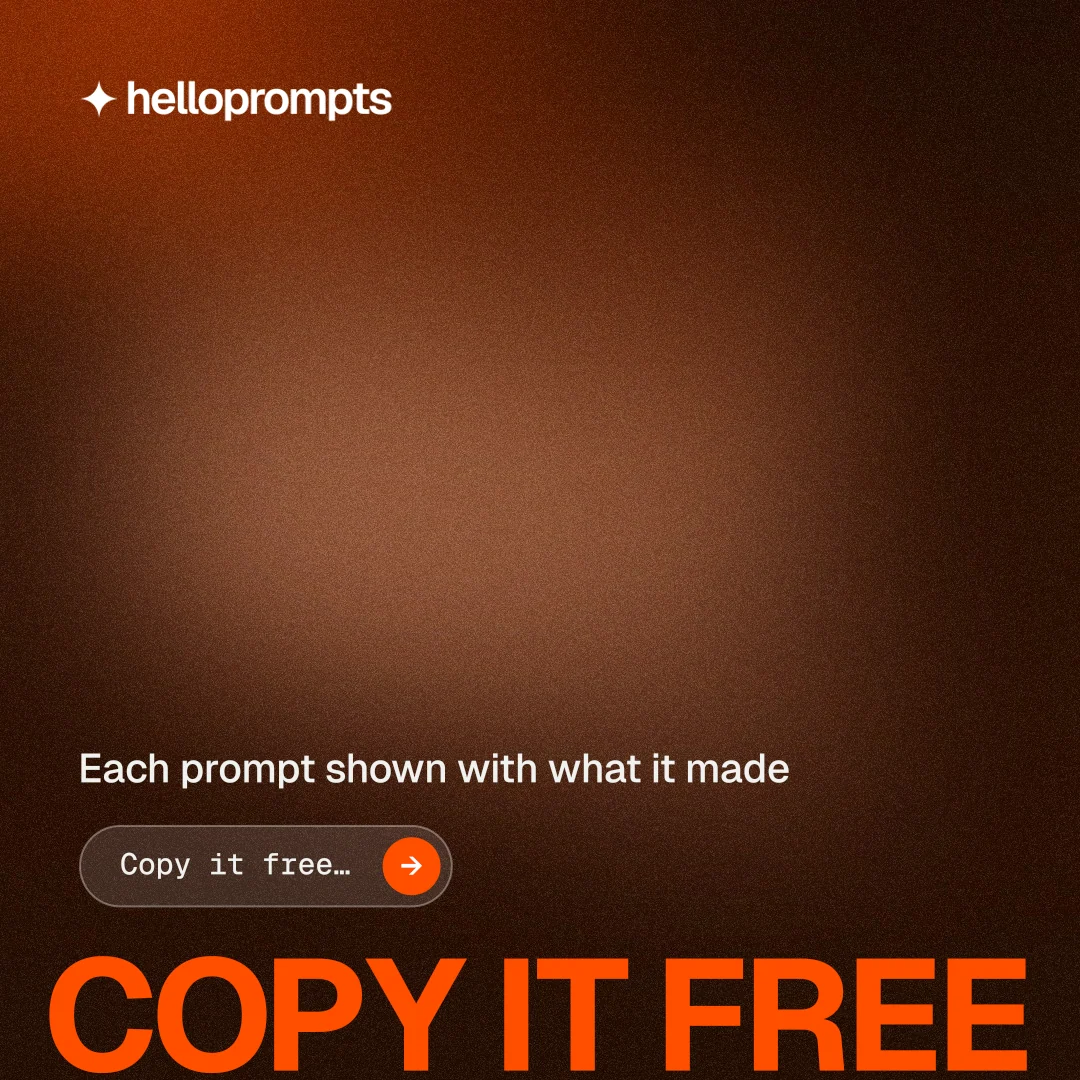 Instagram post for HelloPrompts: "Copy it free." Agentic glass style, oversized layout, dark palette in black, orange, brown.