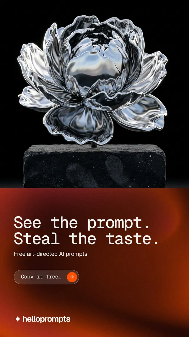 Instagram story for HelloPrompts: "See the prompt. Steal the taste." Agentic glass style, bottom layout, dark palette in black, red, grey.