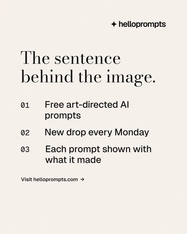 Instagram portrait post for HelloPrompts: "The sentence behind the image." Minimal luxury style, numbered layout, light palette in white.