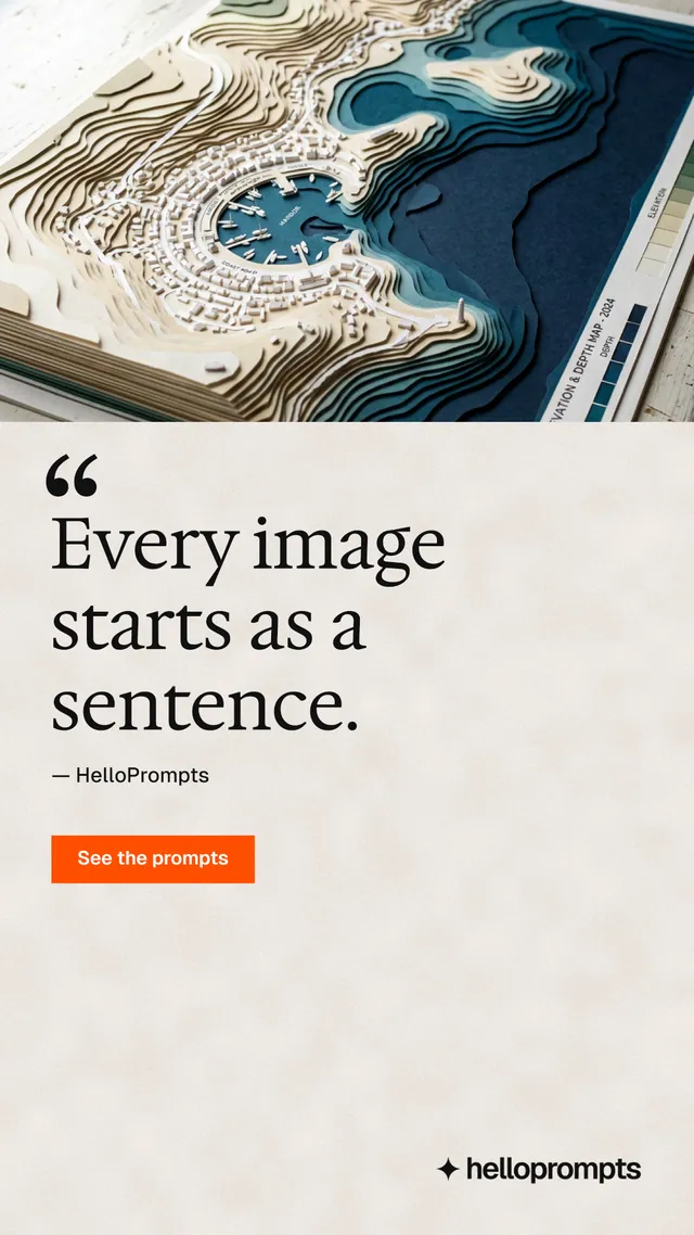 Instagram story for HelloPrompts: "Prompts that show their work." Swiss style, quote layout, light palette in orange, grey, white.