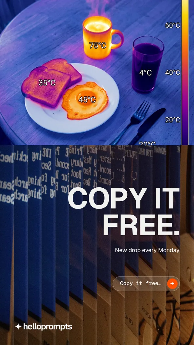 Instagram story for HelloPrompts: "Copy it free." Agentic glass style, right layout, dark palette in blue, pink, grey.