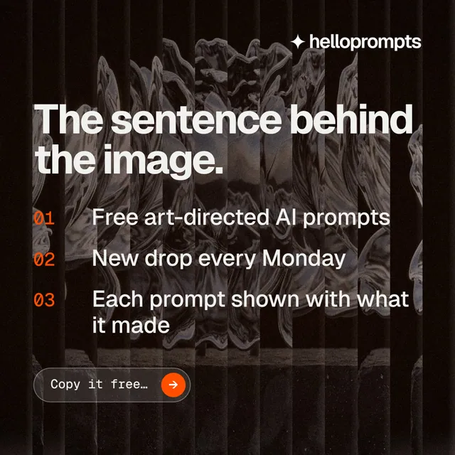 Instagram post for HelloPrompts: "The sentence behind the image." Agentic glass style, numbered layout, dark palette in black, grey.