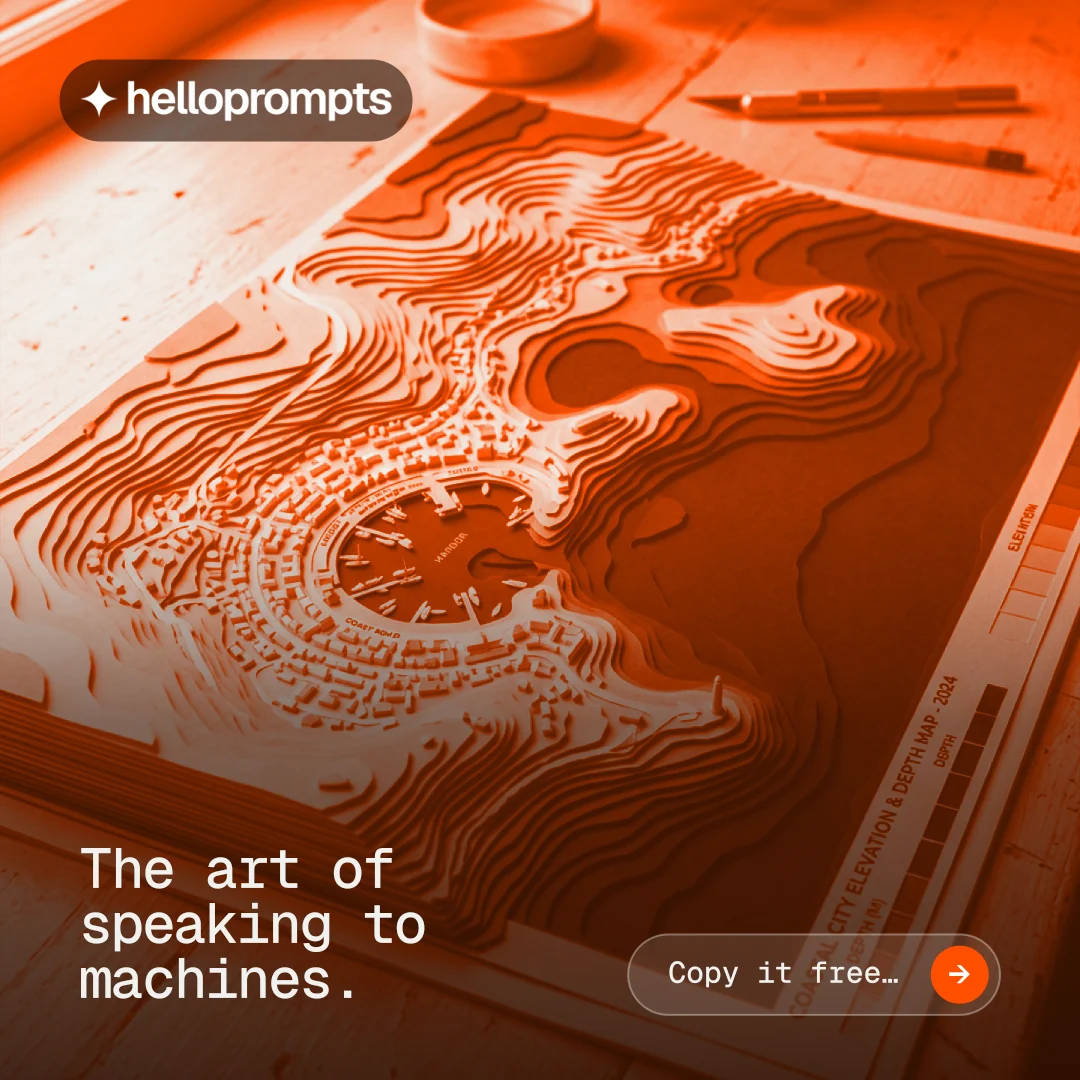 Instagram post for HelloPrompts: "The art of speaking to machines." Agentic glass style, image led layout, dark palette in orange, brown.