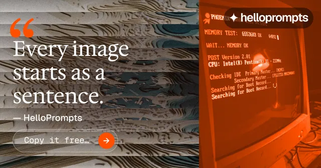 Social ad for HelloPrompts: "See the prompt. Steal the taste." Agentic glass style, quote layout, dark palette in orange, brown, grey.