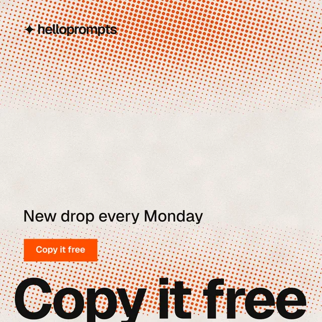 Instagram post for HelloPrompts: "Prompts that show their work." Swiss style, oversized layout, light palette in orange.
