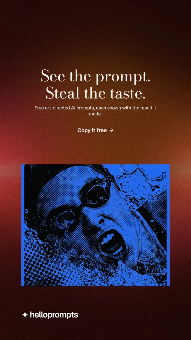 Instagram story for HelloPrompts: "See the prompt. Steal the taste." Minimal luxury style, centred layout, dark palette in black, red, blue.