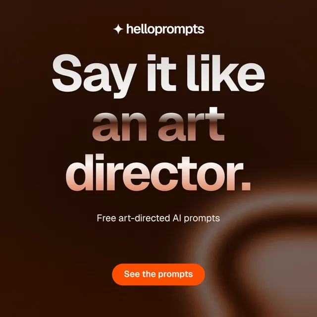 Instagram post for HelloPrompts: "Say it like an art director." Y2K style, centred layout, dark palette in black, orange.