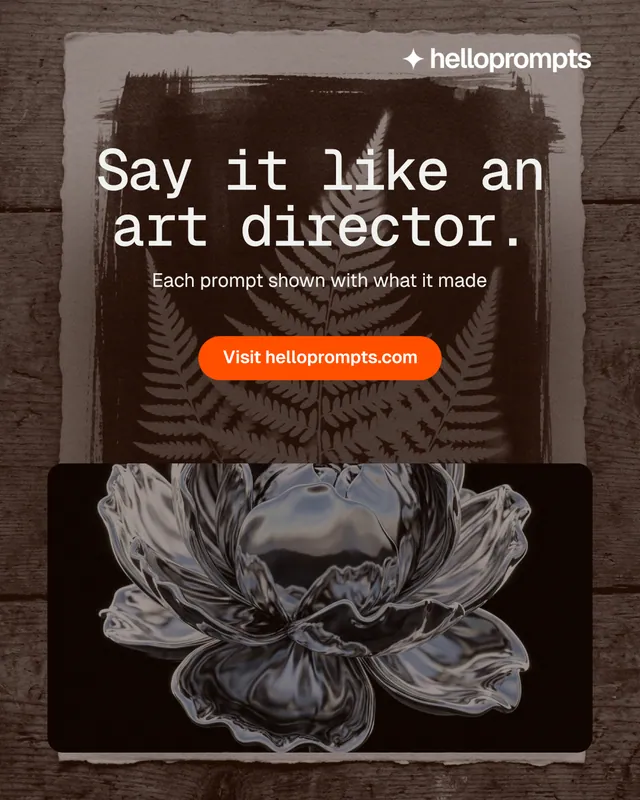 Instagram portrait post for HelloPrompts: "Say it like an art director." Photo poster style, centred layout, dark palette in orange, black, grey.