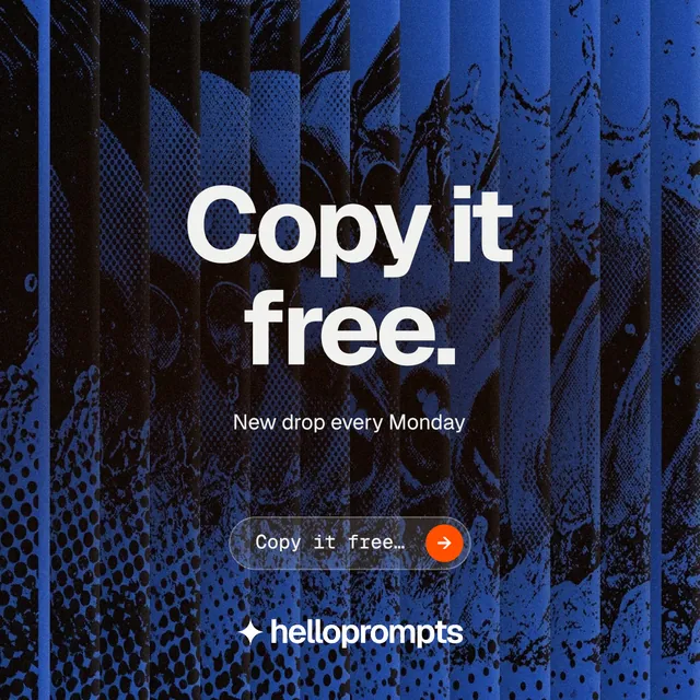 Instagram post for HelloPrompts: "Copy it free." Agentic glass style, centred layout, dark palette in blue, black.