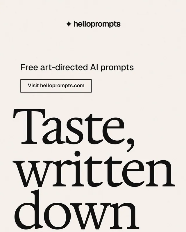 Instagram portrait post for HelloPrompts: "Taste, written down." Editorial style, oversized layout, light palette in white, grey.