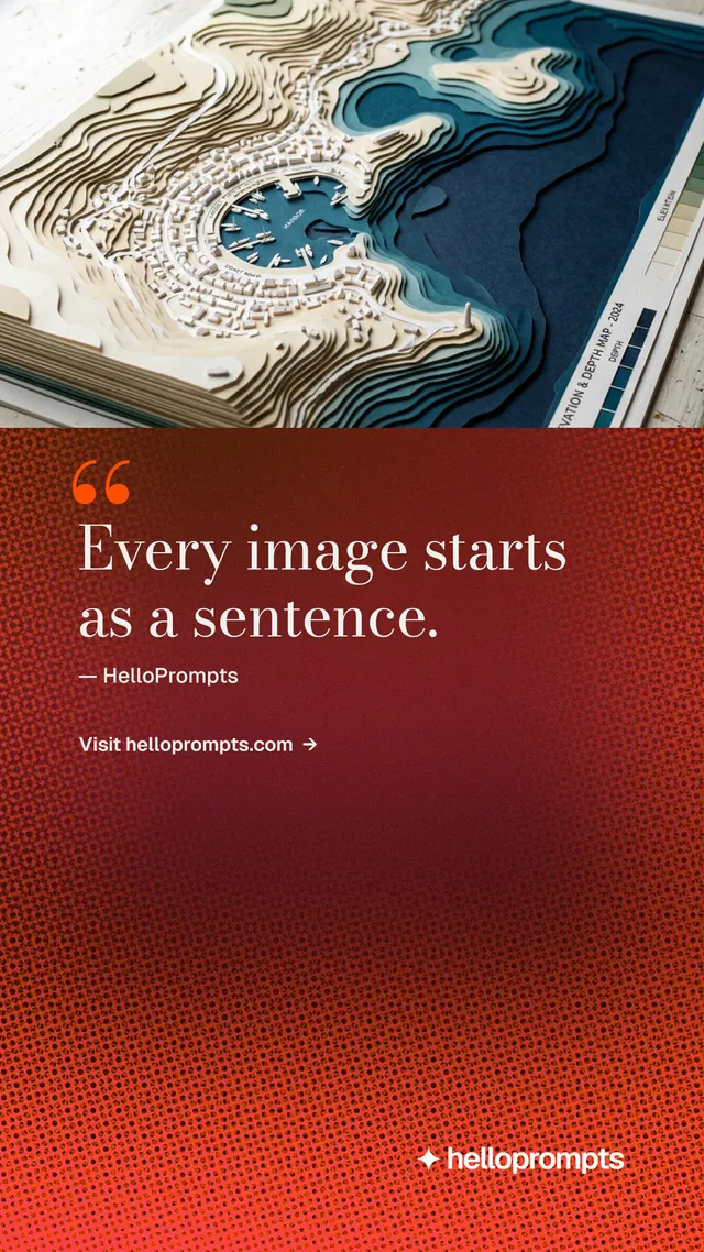 Instagram story for HelloPrompts: "The art of speaking to machines." Minimal luxury style, quote layout, dark palette in red, grey.