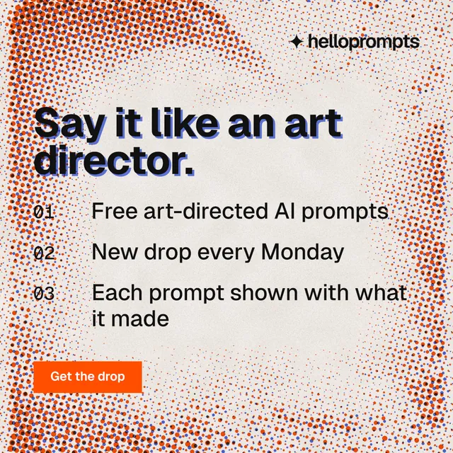 Instagram post for HelloPrompts: "Say it like an art director." Swiss style, numbered layout, light palette in orange, red.