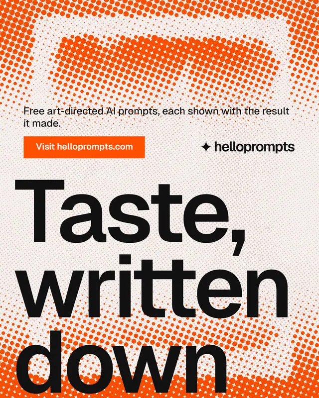 Instagram portrait post for HelloPrompts: "Taste, written down." Swiss style, oversized layout, light palette in orange, white.
