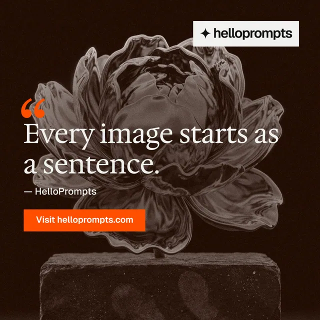 Instagram post for HelloPrompts: "Prompts that show their work." Swiss style, quote layout, dark palette in orange, black, grey.
