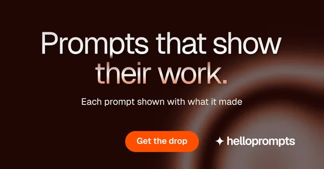 Social ad for HelloPrompts: "Prompts that show their work." Y2K style, centred layout, dark palette in black, red.