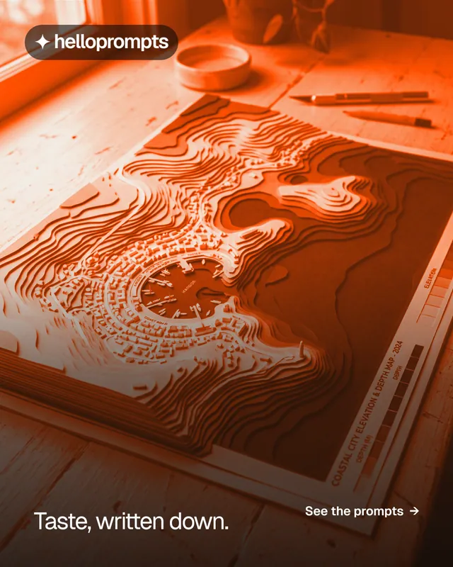 Instagram portrait post for HelloPrompts: "Taste, written down." Swiss style, image led layout, dark palette in orange.