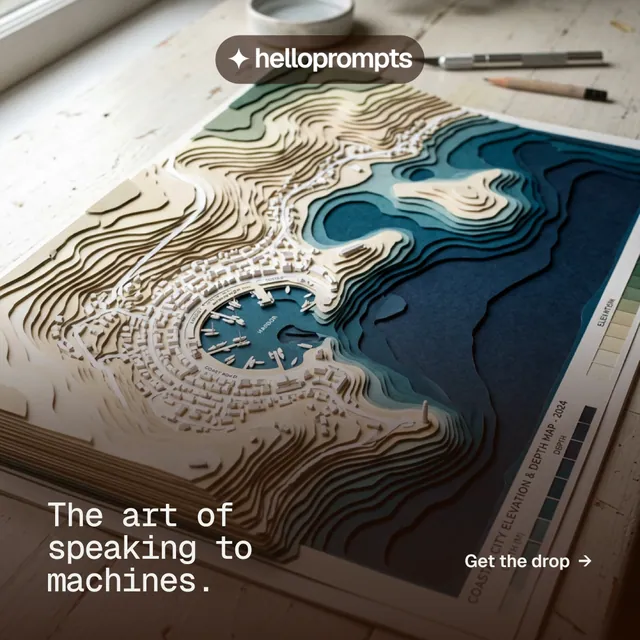 Instagram post for HelloPrompts: "The art of speaking to machines." Swiss style, image led layout, dark palette in black, grey, white.