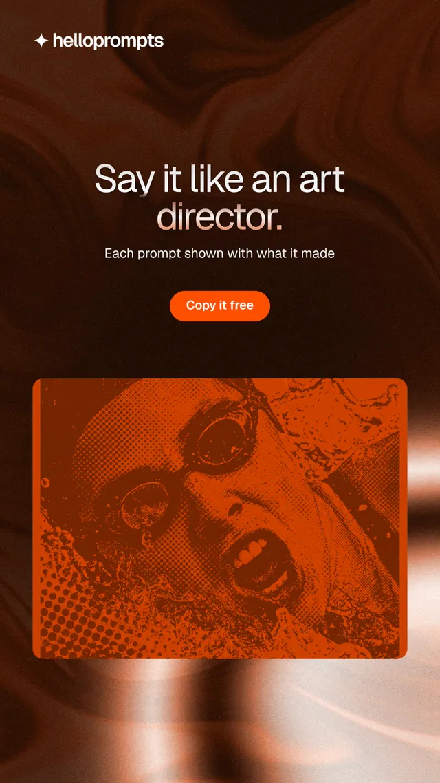 Instagram story for HelloPrompts: "Say it like an art director." Y2K style, centred layout, dark palette in orange, black.