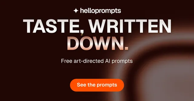 Social ad for HelloPrompts: "Taste, written down." Y2K style, centred layout, dark palette in black, grey, red.