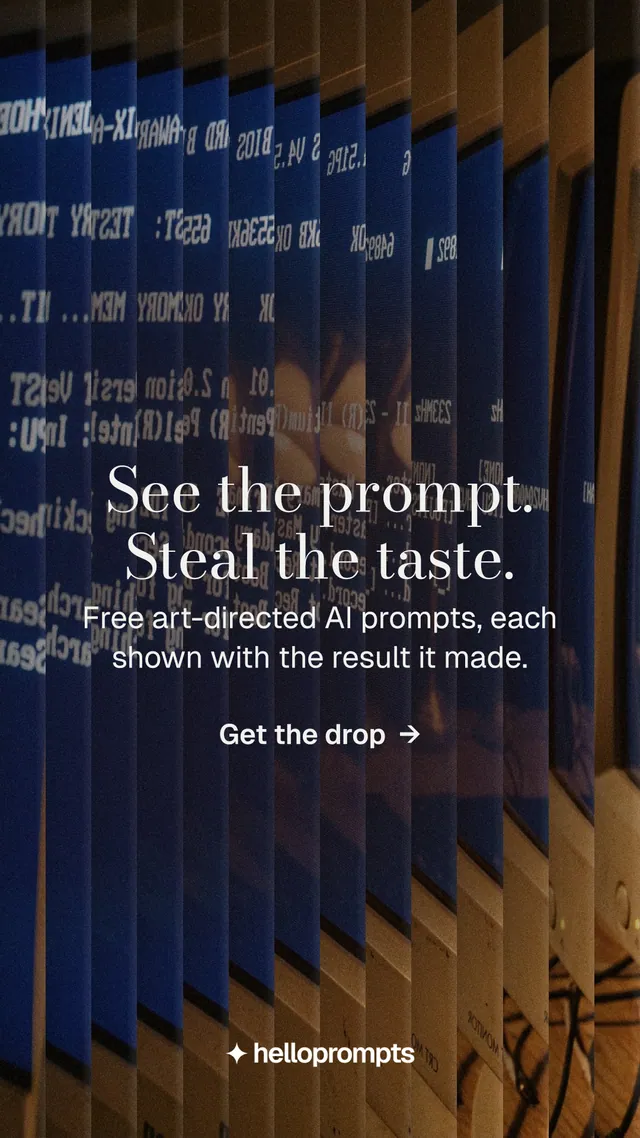Instagram story for HelloPrompts: "See the prompt. Steal the taste." Minimal luxury style, skeleton layout, dark palette in blue, black, orange.