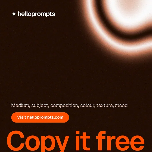 Instagram post for HelloPrompts: "The sentence behind the image." Y2K style, oversized layout, dark palette in black, orange.