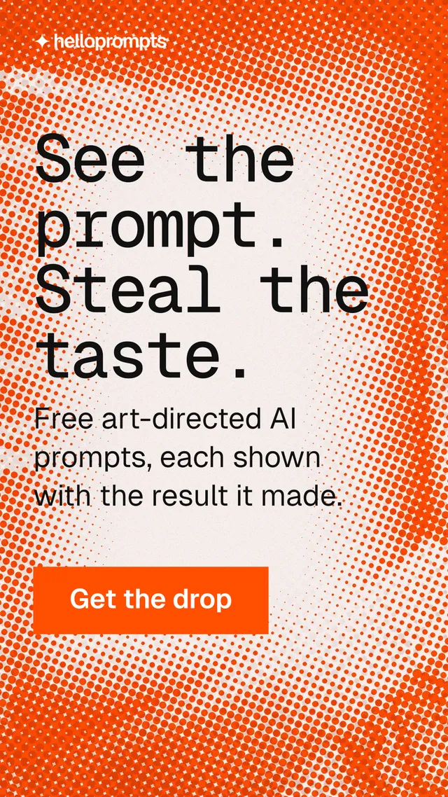 Instagram story for HelloPrompts: "See the prompt. Steal the taste." Swiss style, skeleton layout, light palette in orange, white.