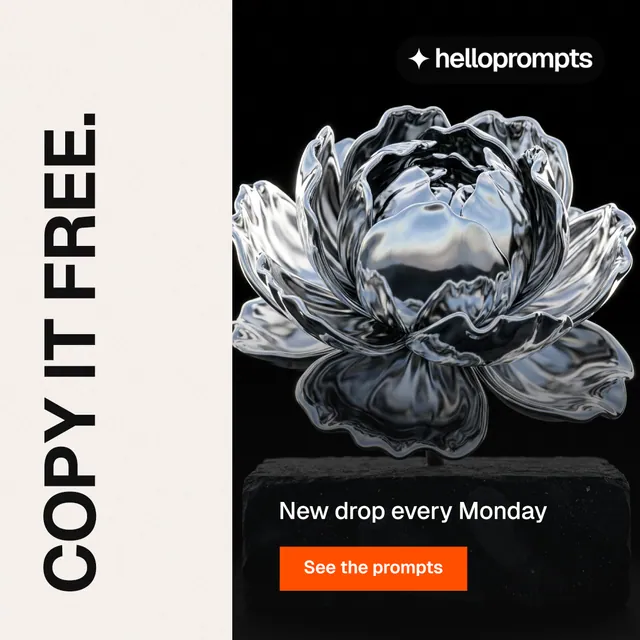 Instagram post for HelloPrompts: "Copy it free." Swiss style, vertical layout, light palette in black, white, grey.