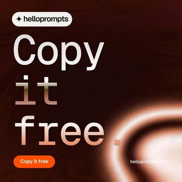 Instagram post for HelloPrompts: "Copy it free." Y2K style, poster layout, dark palette in black, red, orange.