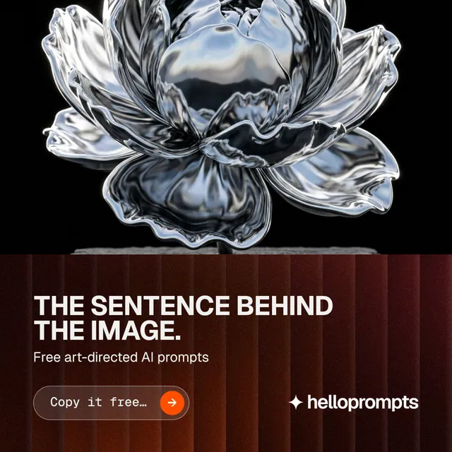 Instagram post for HelloPrompts: "The sentence behind the image." Agentic glass style, bottom layout, dark palette in black, grey.