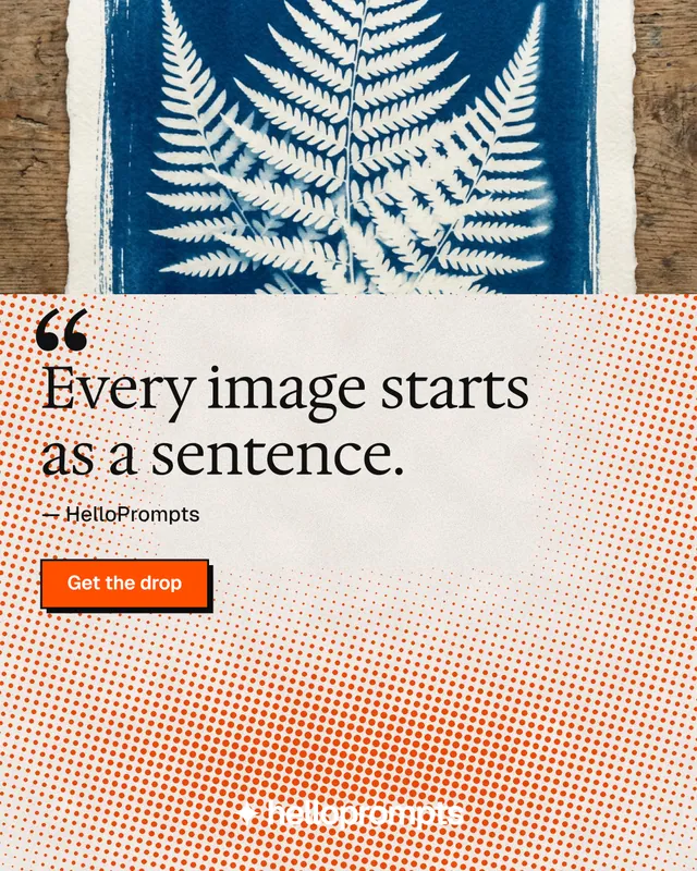 Instagram portrait post for HelloPrompts: "Say it like an art director." Brutalist style, quote layout, light palette in orange, grey.