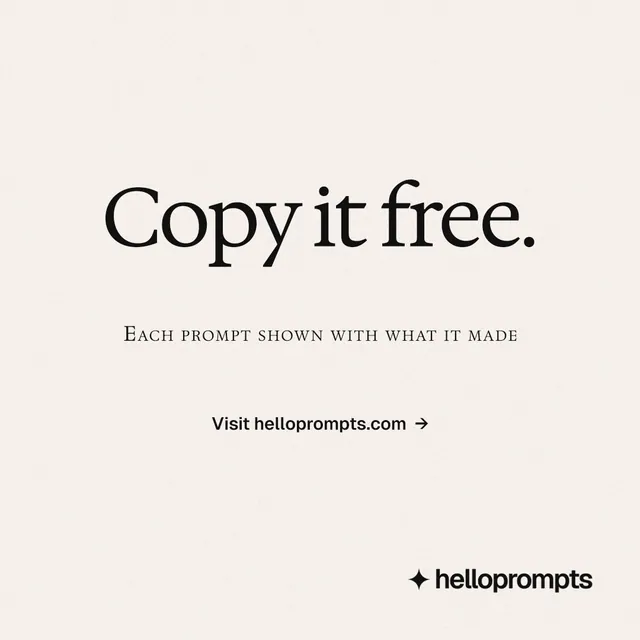 Instagram post for HelloPrompts: "Copy it free." Swiss style, smallcaps layout, light palette in white.
