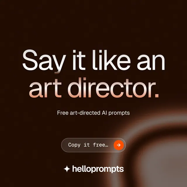 Instagram post for HelloPrompts: "Say it like an art director." Agentic glass style, centred layout, dark palette in black, orange.