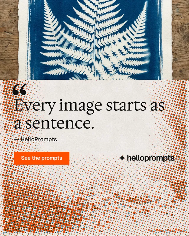 Instagram portrait post for HelloPrompts: "The art of speaking to machines." Swiss style, quote layout, light palette in grey, orange.