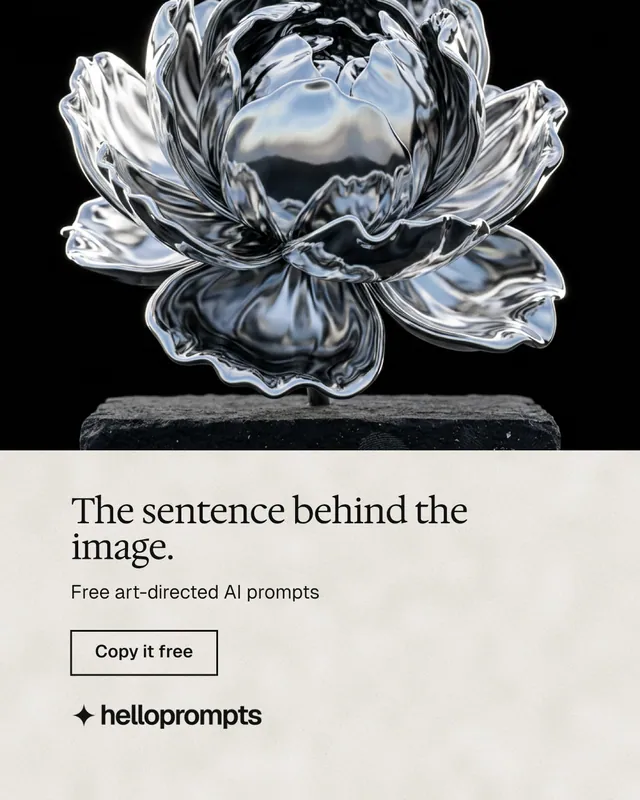 Instagram portrait post for HelloPrompts: "The sentence behind the image." Editorial style, bottom layout, light palette in black, white, grey.