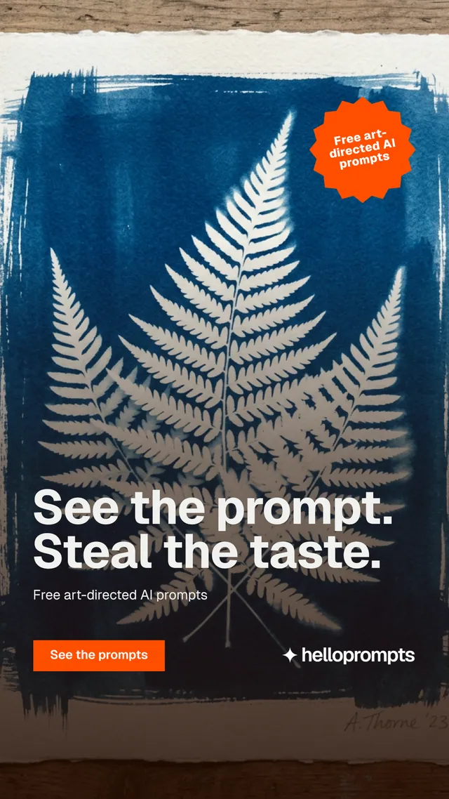 Instagram story for HelloPrompts: "See the prompt. Steal the taste." Swiss style, sticker layout, dark palette in grey, blue, black.