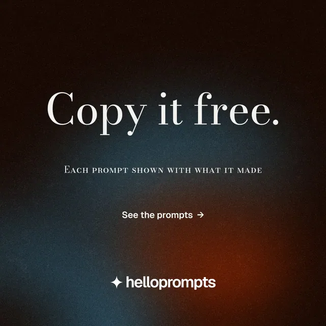 Instagram post for HelloPrompts: "Copy it free." Minimal luxury style, smallcaps layout, dark palette in orange, black, grey.