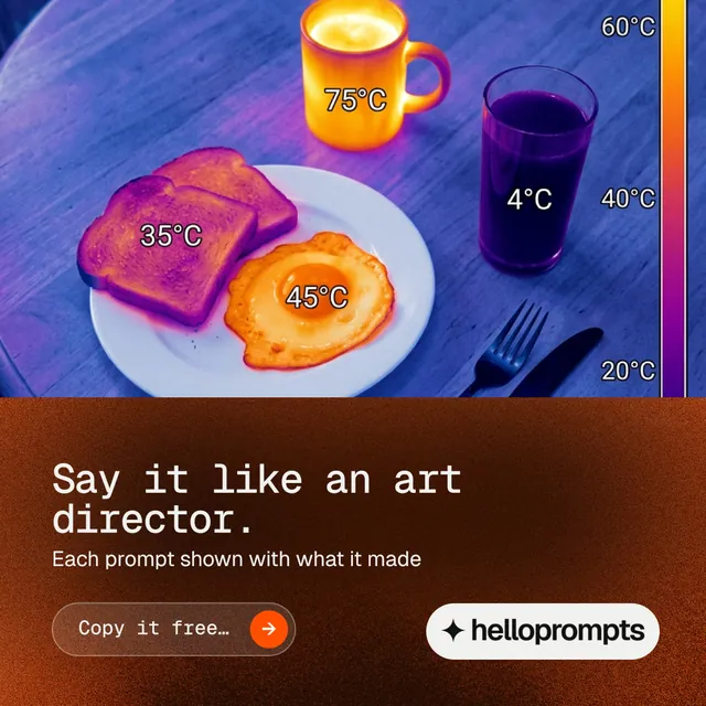 Instagram post for HelloPrompts: "Say it like an art director." Agentic glass style, bottom layout, dark palette in blue, pink, red.
